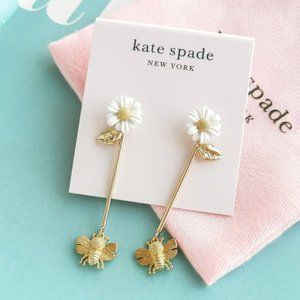 Kate Spade All Abuzz Bee flower linear gold tone drop earring